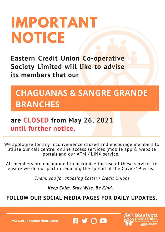 Branch Closure Notice - Chaguanas & Sangre Grande