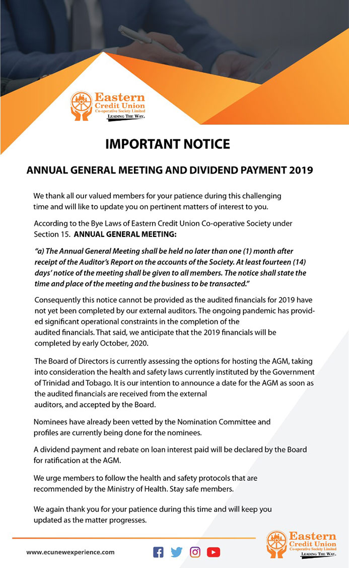 Annual General Meeting and Dividend Payment 2019 Notice